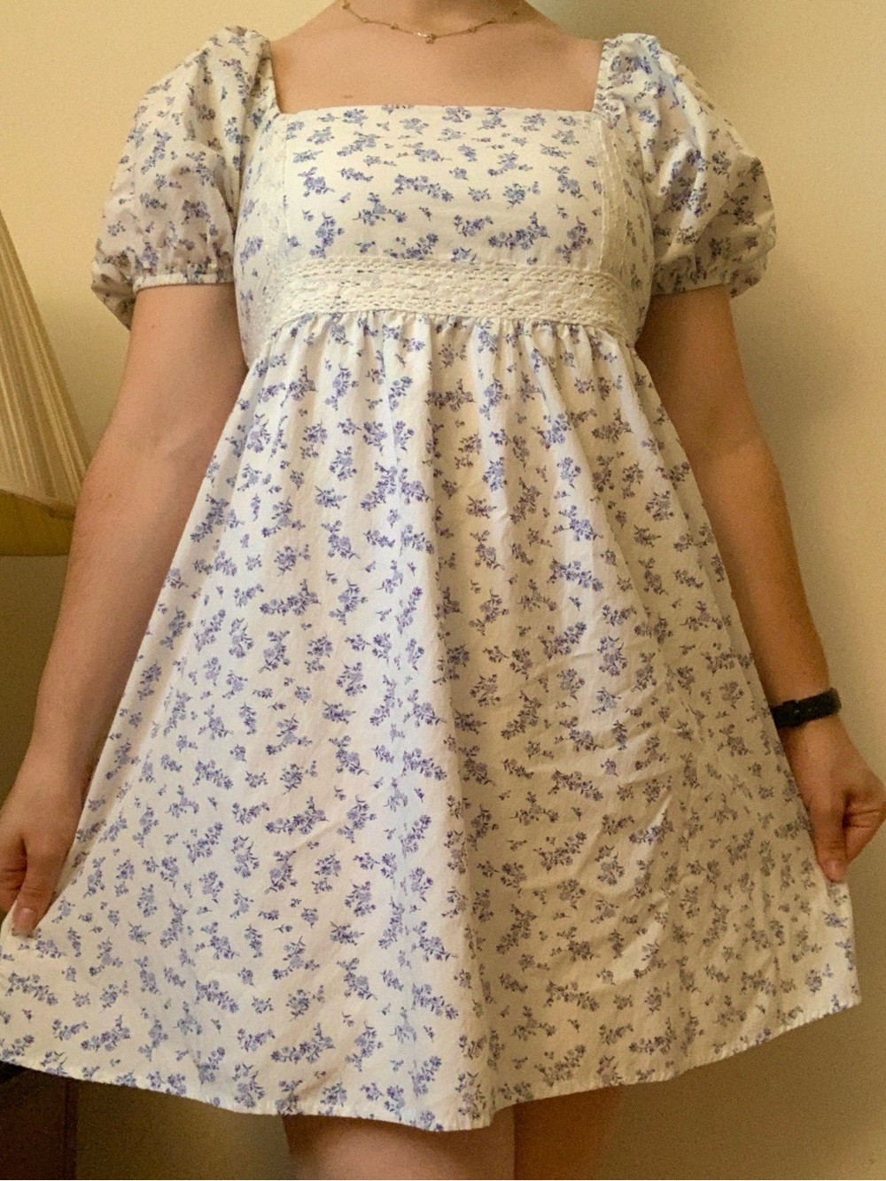 Celebrity Pink White Mini Dress with Lavender Floral Print